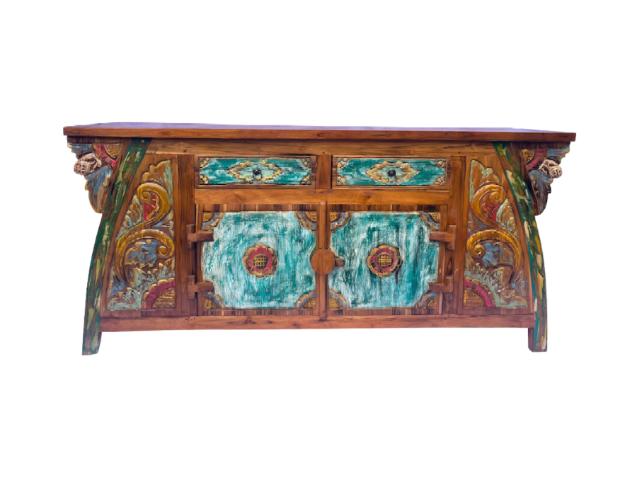 Buffet en manguier sculpté et peint