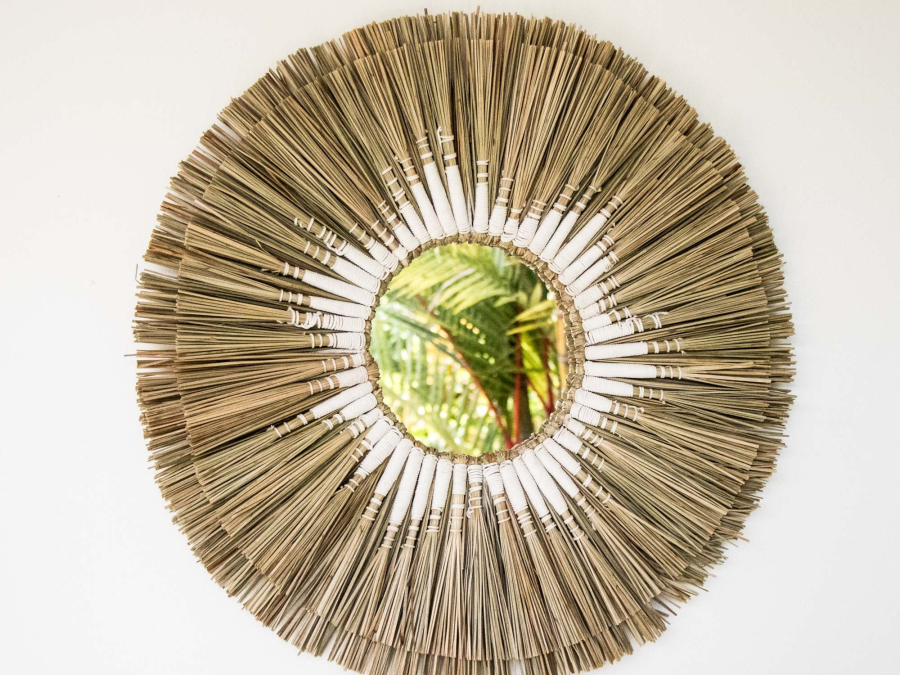 Miroir Ethnique en Raphia Naturel ulu
