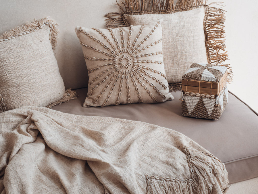 Plaid bohème en coton et coquillages